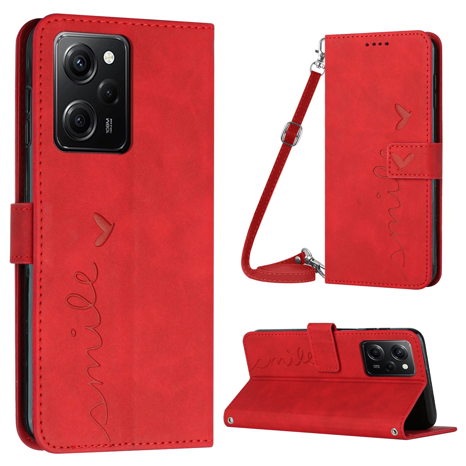 For Xiaomi Redmi Note 12 Pro Speed 5G Poco X5 Pro 5G Phone Stand Case Heart Shape Leather Wallet Cover with Shoulder Strap For Xiaomi Redmi Note 12 Pro Speed 5G Poco X5 Pro 5G Phone Stand Case Heart Shape Leather Wallet Cover with Shoulder Strap